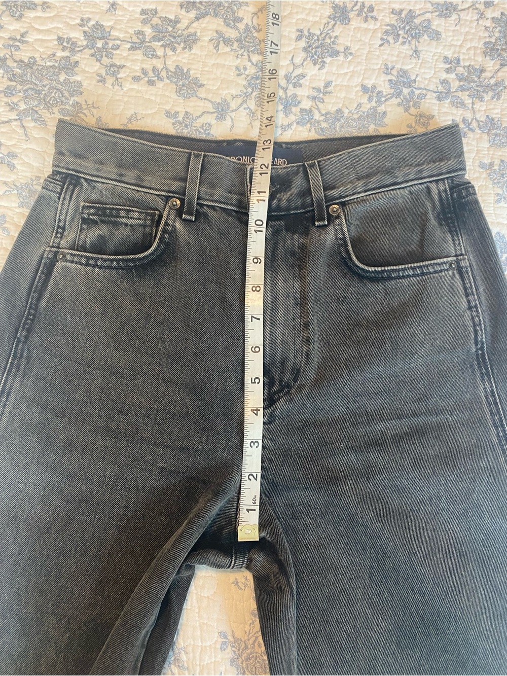 Veronica Beard Taylor High Rise Wide Leg Jeans Stone Washed Onyx Cuffed 27 - Picture 6 of 11